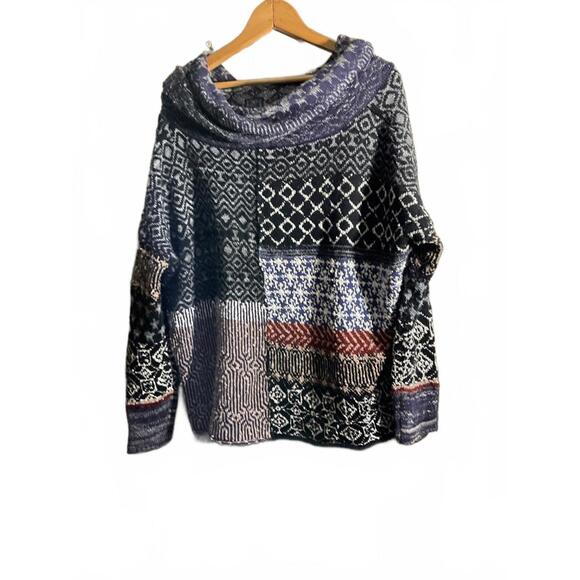 Free People Multi-Patterned Wool/Alpaca/Mohair Sweater with Cowl Neck Medium - Picture 9 of 10